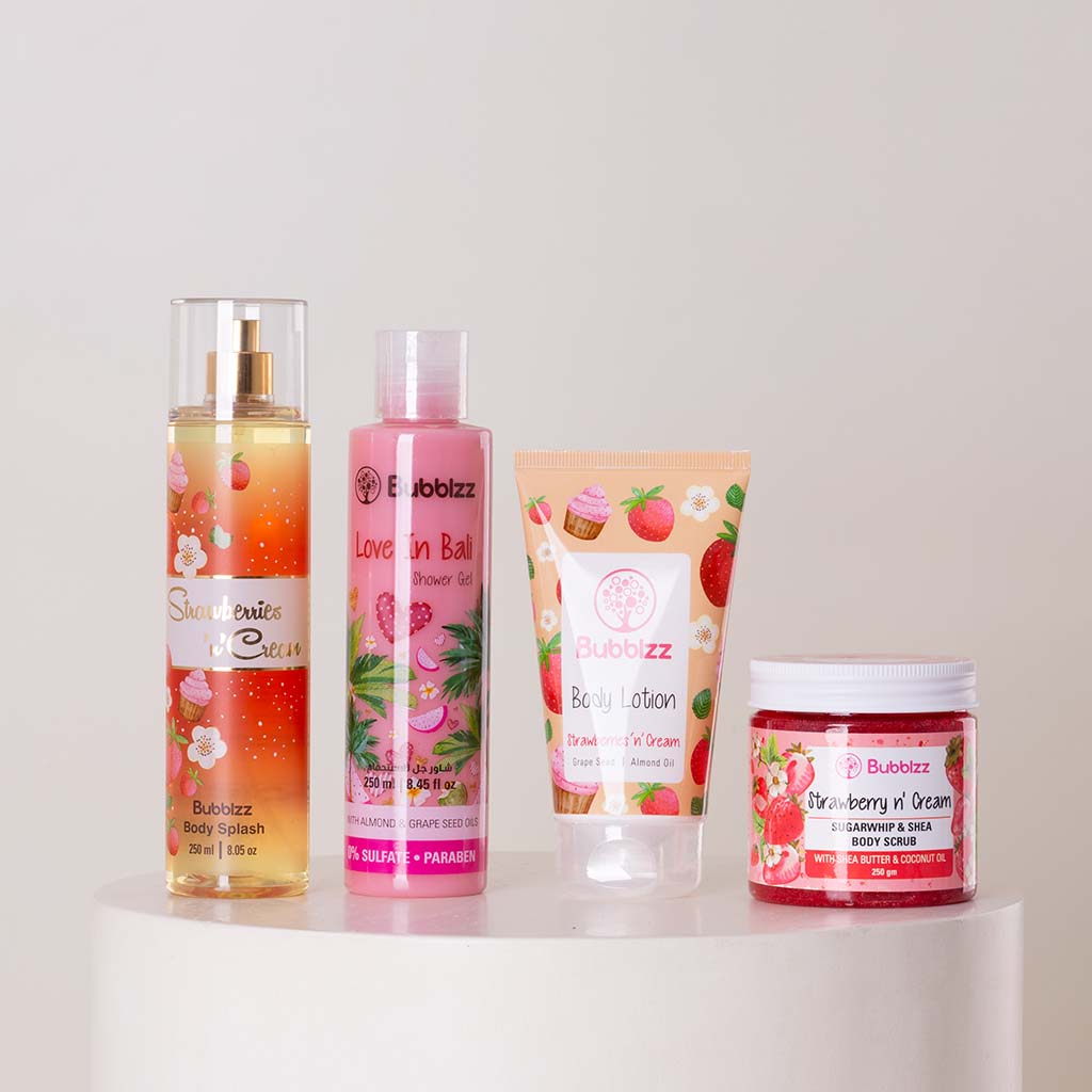 product-image-Bubblzz Strawberry Body Care Collection & 20 Red Roses Bouquet