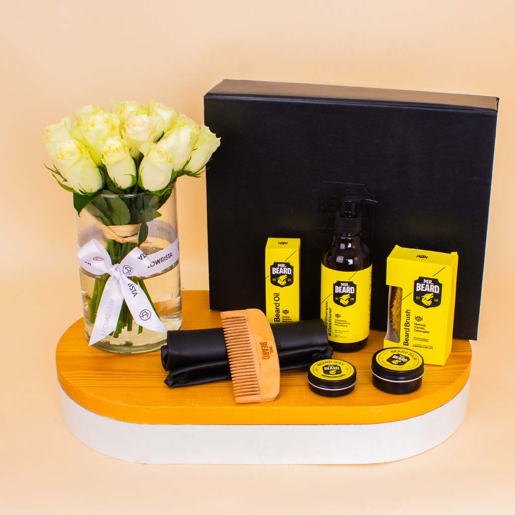 product-image-The Master’s Beard Kit – Premium Gift Edition & White Roses Vase