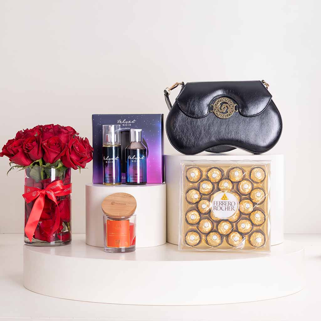 Flowrista Online Flowers Shop مجموعة هدايا نوار رومانس الفاخرة