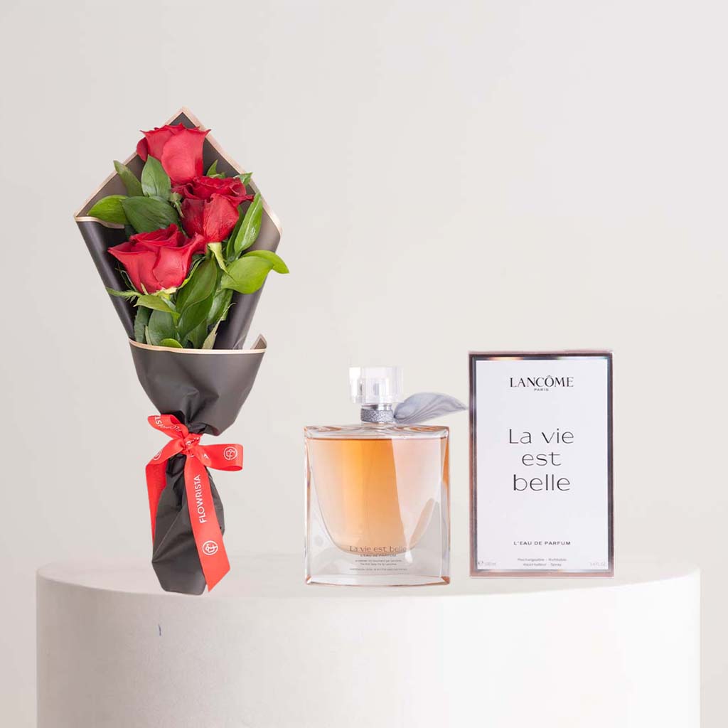 product-image-عطر لانكوم لا في إيست بيل وباقة من الورود الحمراء
