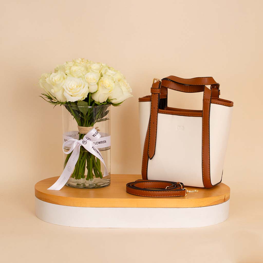 product-image-Alamki Velda Havan Bag & White Roses Vase