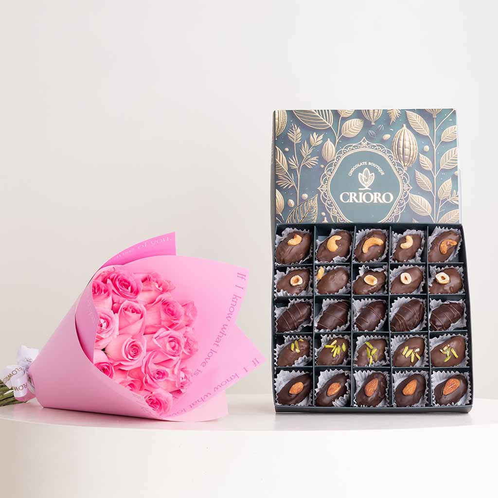 product-image-Crioro Premium Stuffed Medjool Dates - 25-Piece & Revival Roses Bouquet