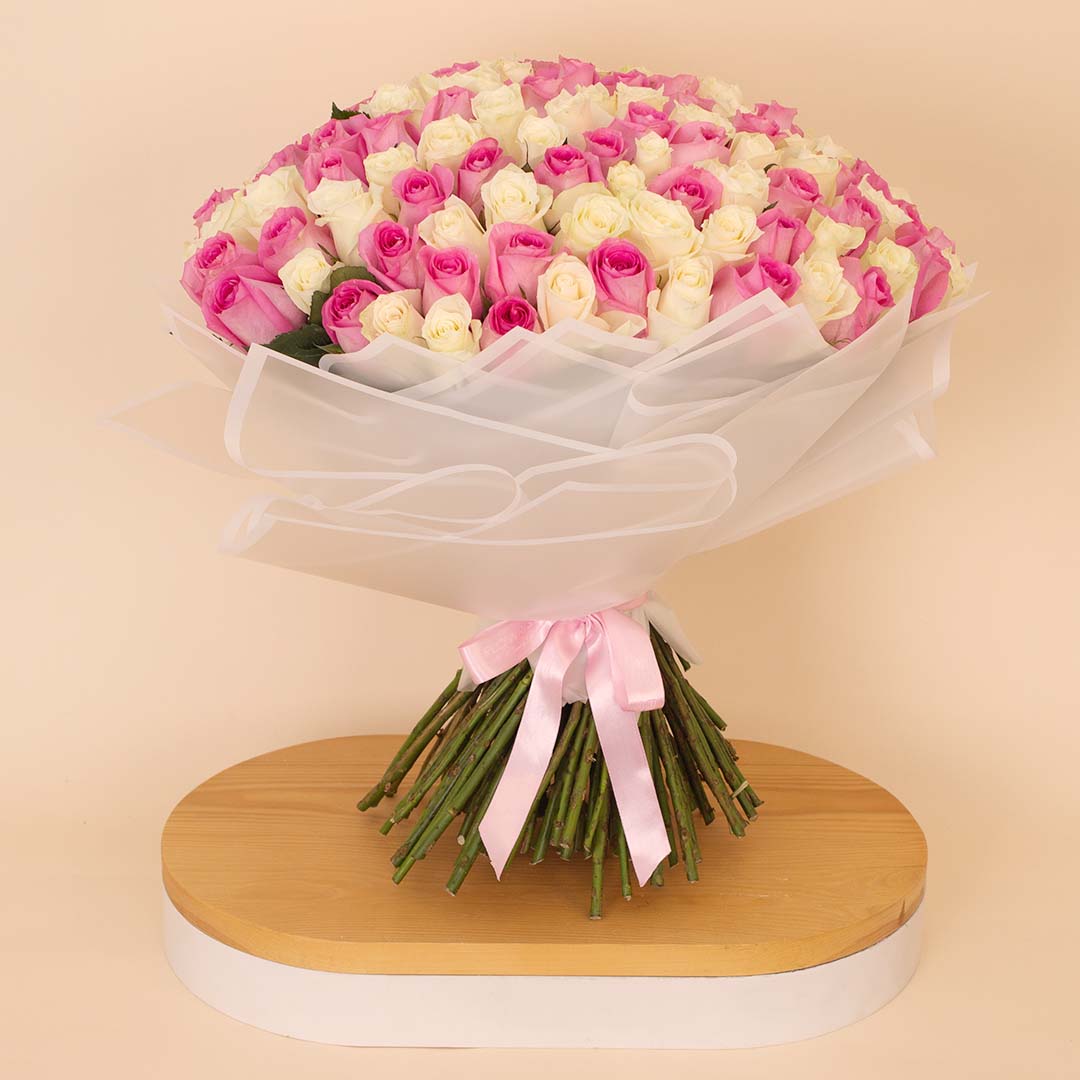 product-image-Flowrista | Grand Bouquet of 100 Pink & White Roses