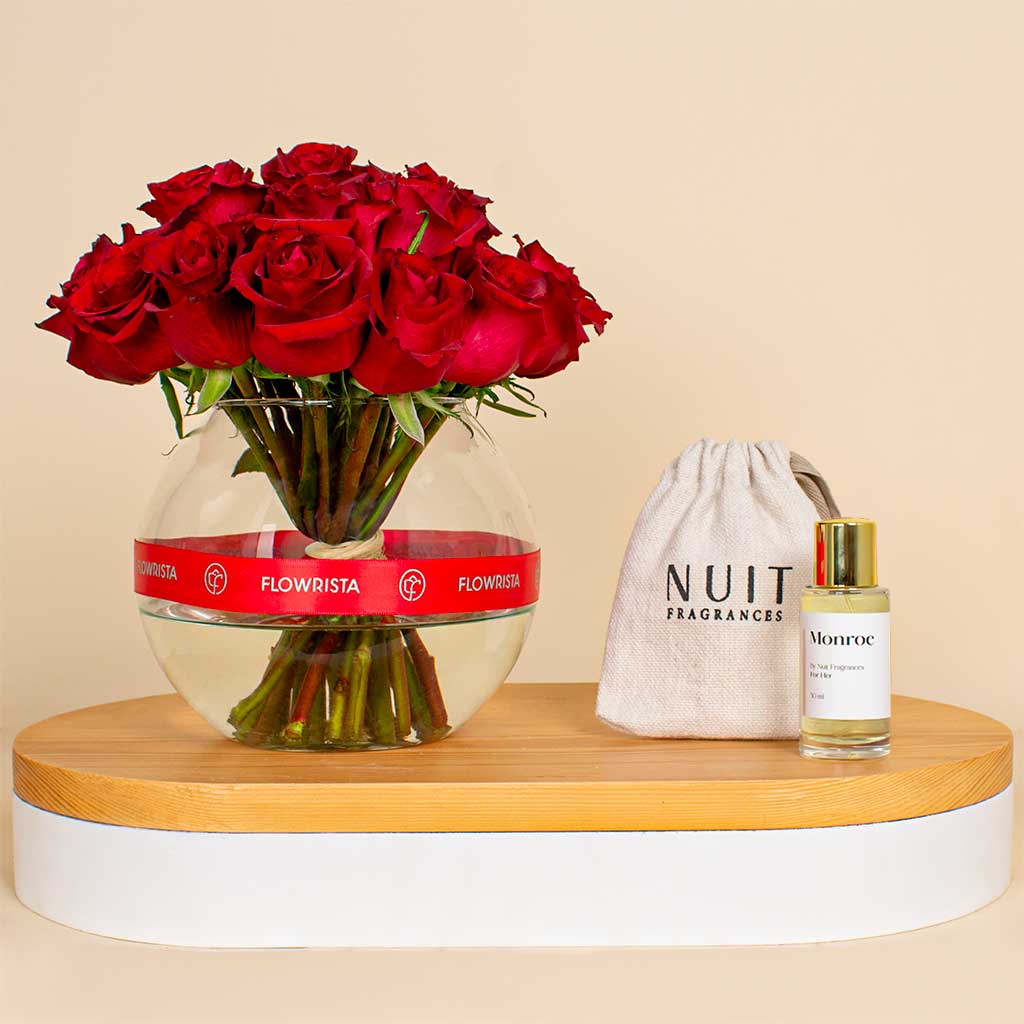 Flowrista Online Flowers Shop Nuit Fragrances Monroe | Red Rose Vase