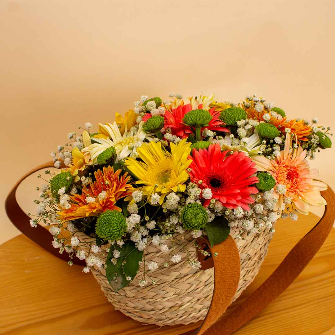 product-image-Khoos Tuta Palm Tote with Leather Handles & Mixed Flower