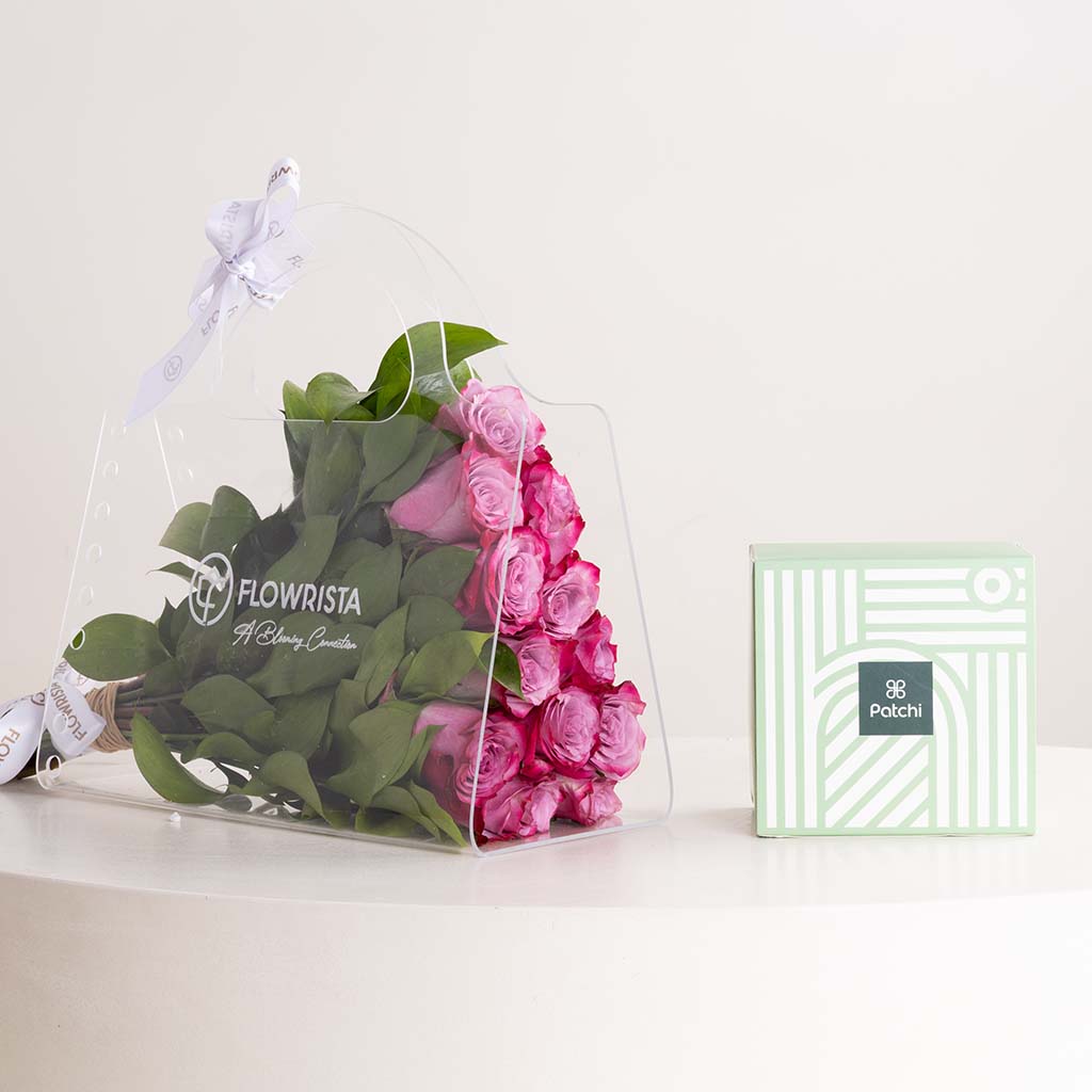 Flowrista Online Flowers Shop شنطة 12 وردة بنفسجية مع باتشي 1 كيلو
