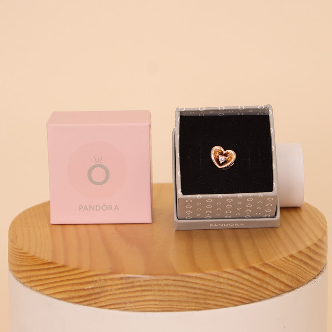product-image-Pandora Radiant Heart & Floating Stone Charm – 14k Rose Gold Plated