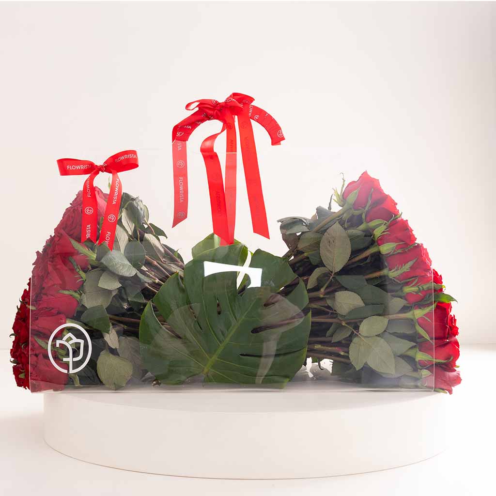 Flowrista Online Flowers Shop حقيبة أكريليك من فلورستا للورود الحمراء - ١٠٠ وردة
