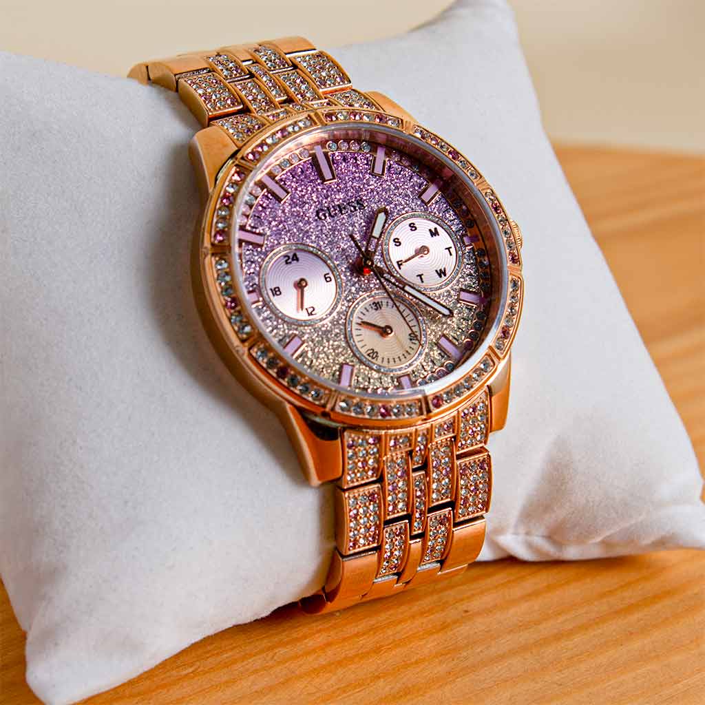 product-image-Guess Gold And Rhinestone Multifunction Watch | 15 Red Rose