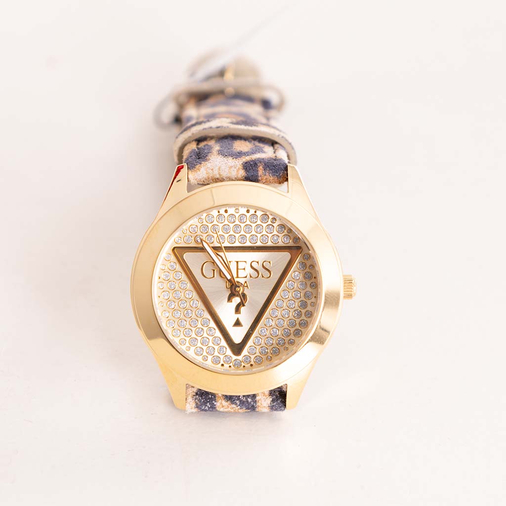 product-image-GUESS Ladies Leopard Gold Tone Analog Watch