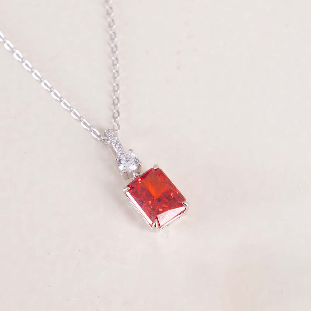 product-image-Markiz Thai Silver Platinum-Plated Red Zircon Necklace