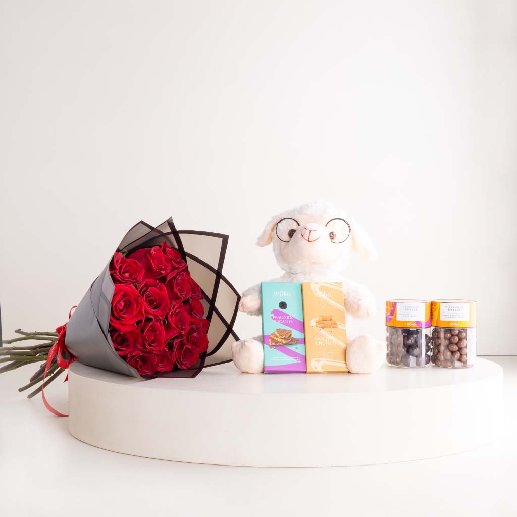 product-image-Red Roses, Moko Chocolate & Sheep Bear Gift Bundle