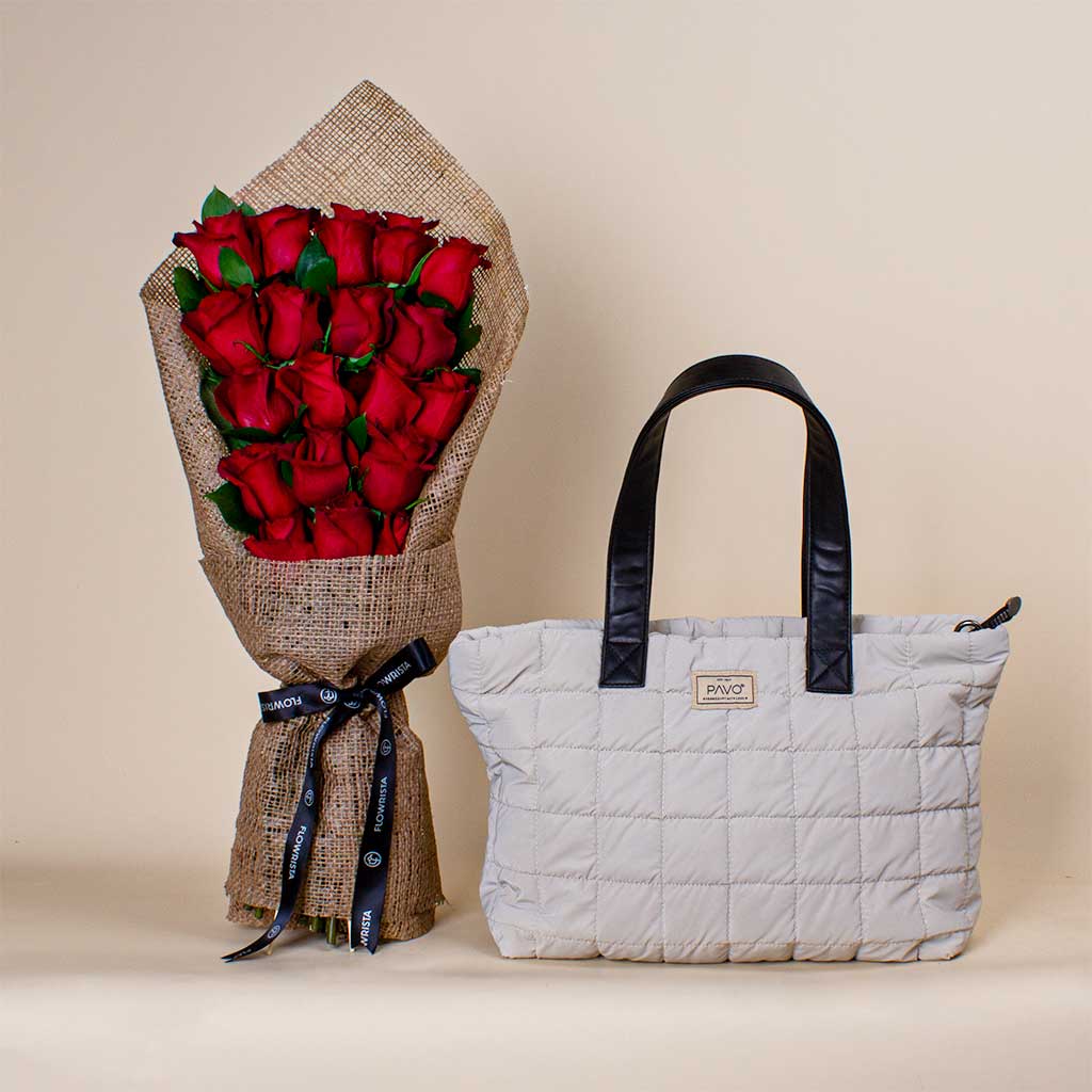 Flowrista Online Flowers Shop  حقيبة بافو و بوكية أحمر رومانسي