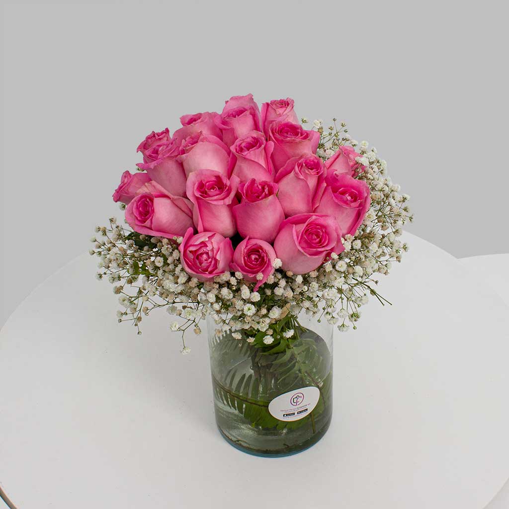 product-image-Pink Rose Vase With Gypsophila