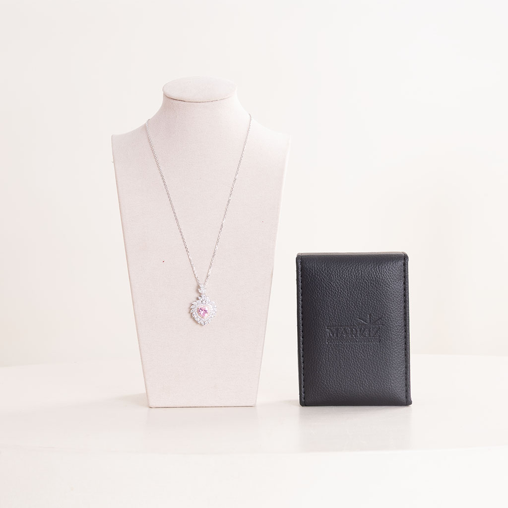 product-image-Markiz Platinum-Plated Pink Zircon Necklace & Red Roses Bouquet