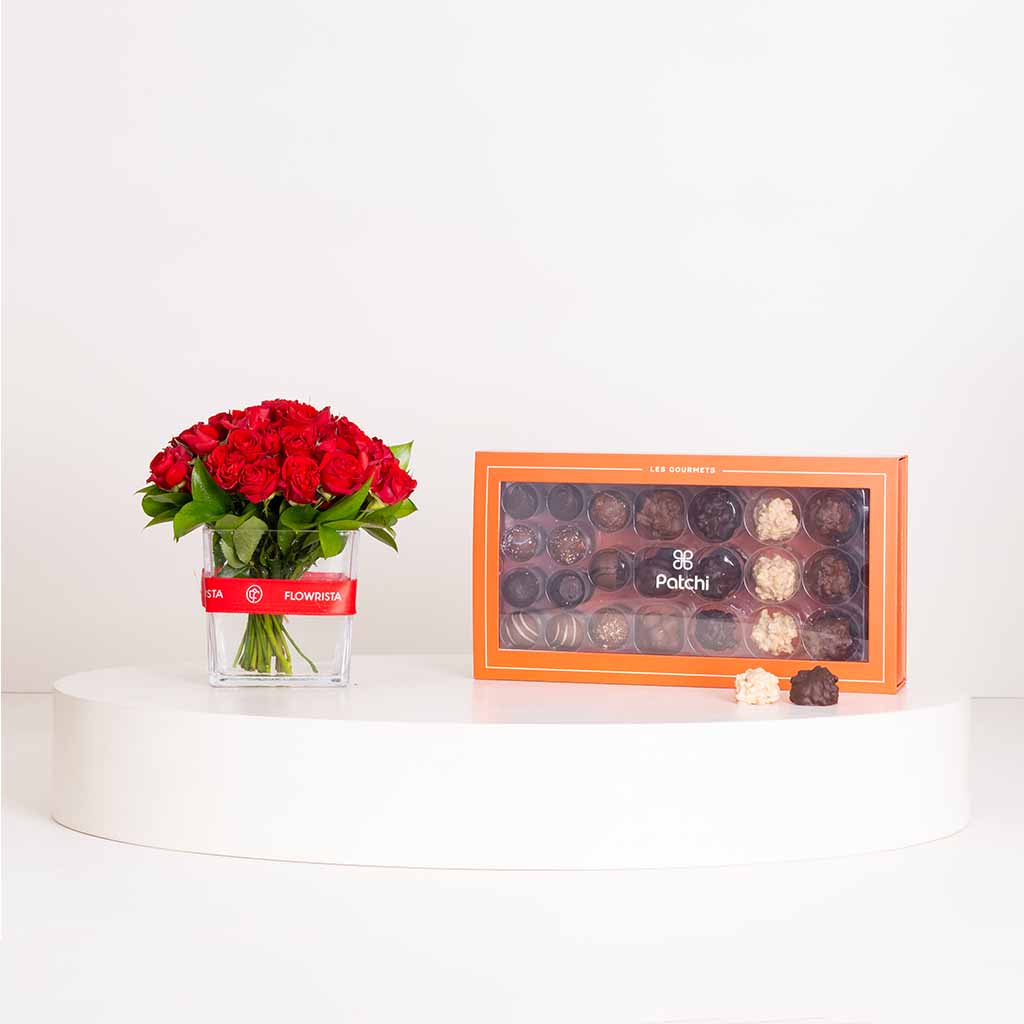 Flowrista Online Flowers Shop باتشي علبة 46 قطعة لي جورميه  | 20 فازة ورد حمراء