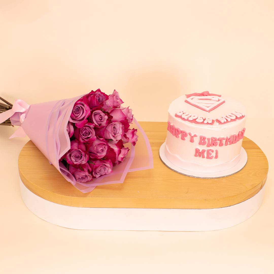 product-image-Ninos Super Mom Celebration Cake & 15 Pink Roses