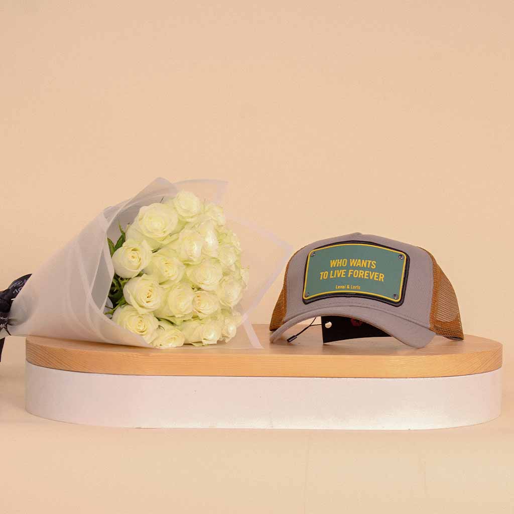Flowrista Online Flowers Shop Levai Loris Who Wants To Live Forever Unisex Cap | White Roses Bouquet