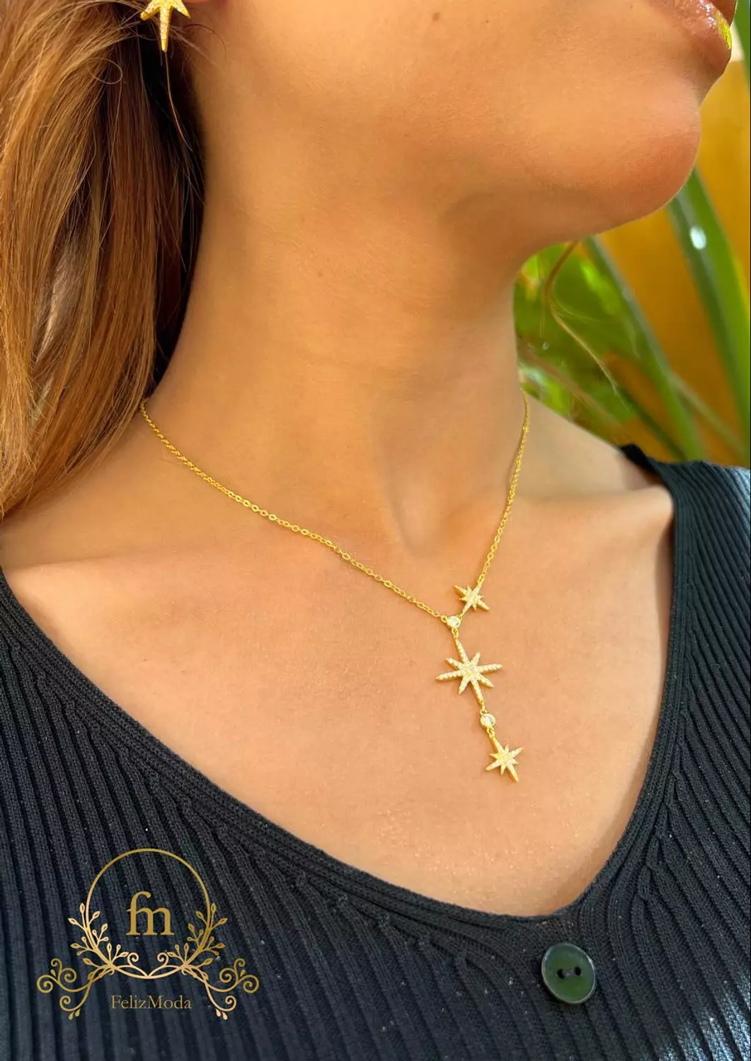 product-image-Three stars silver necklace gold plated
