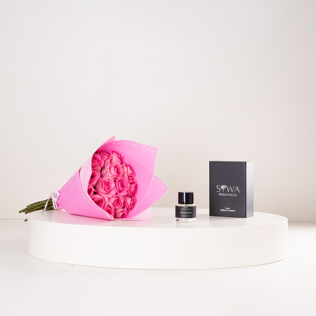 product-image-عطر سيوا ألورينغ روز أو دو بارفان وباقة ورود وردية