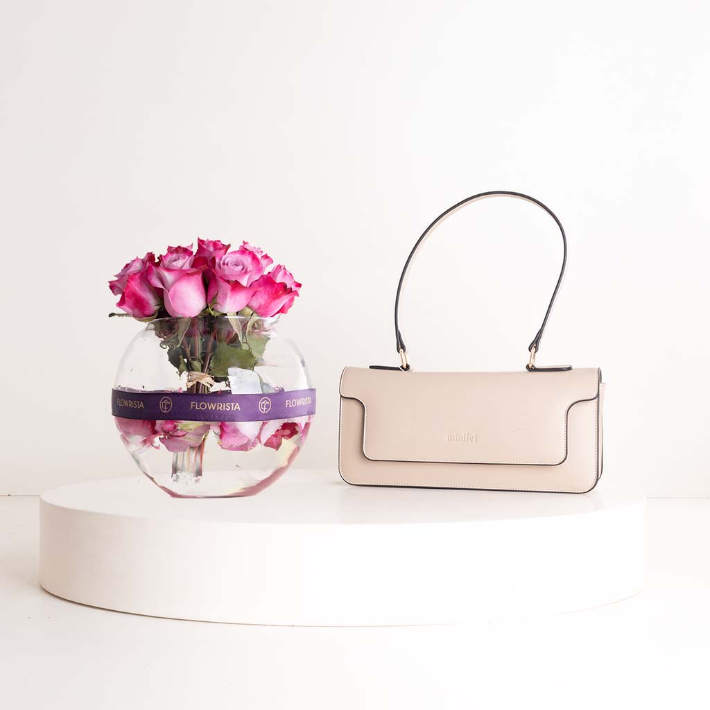 product-image-Minilet Shoulder Bag & Purple Roses Vase