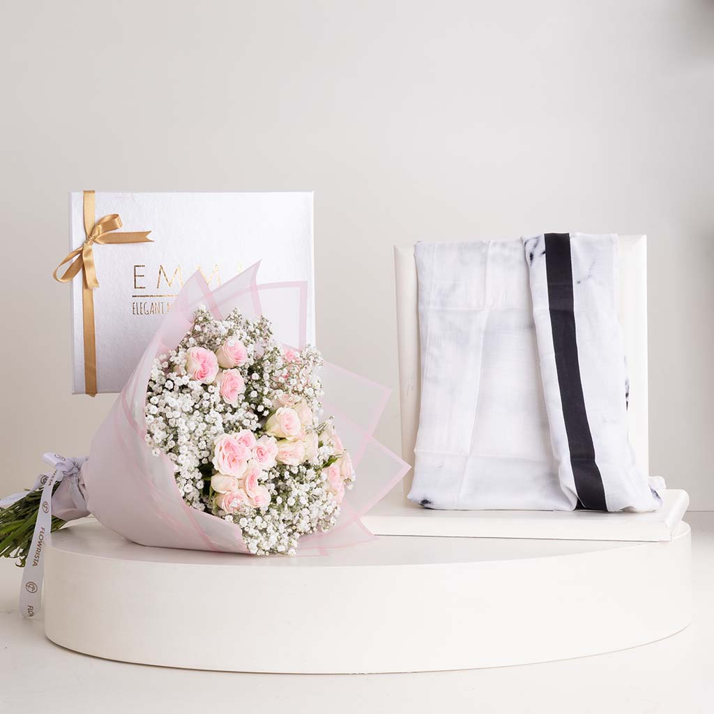 product-image-EMMA White Marble Scarf & Quiet Love Bouquet
