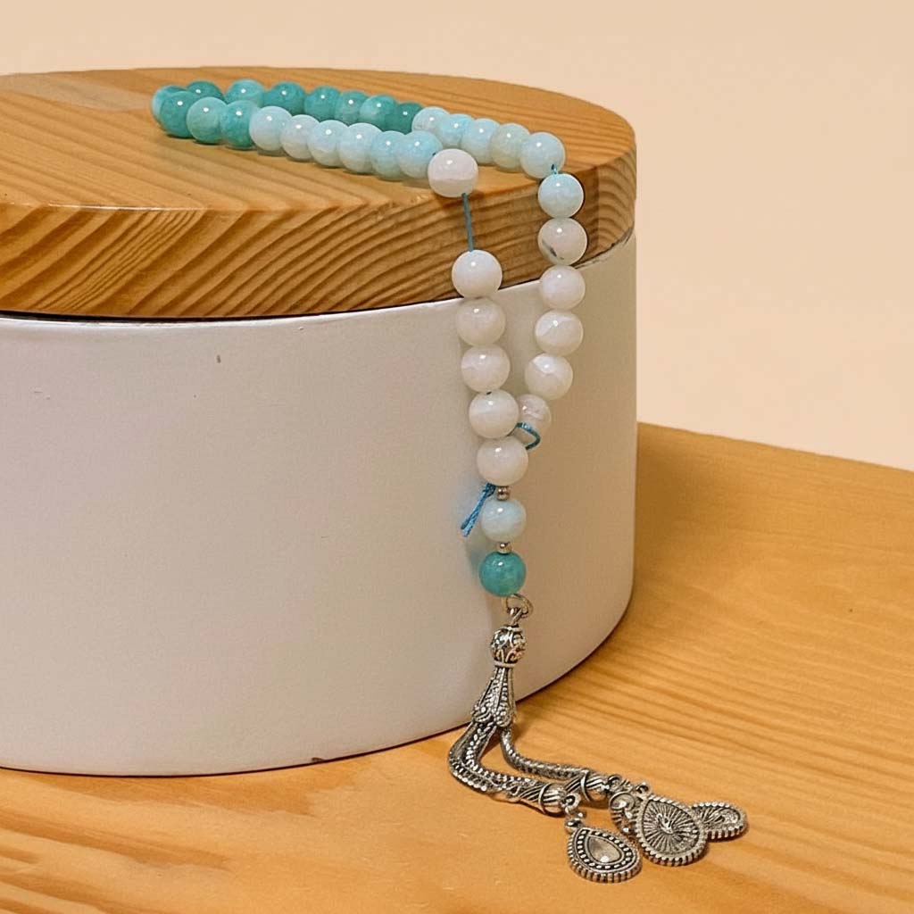 product-image-Brazilian Amazonite Natural Stone Misbaha – 33 Beads, 8mm