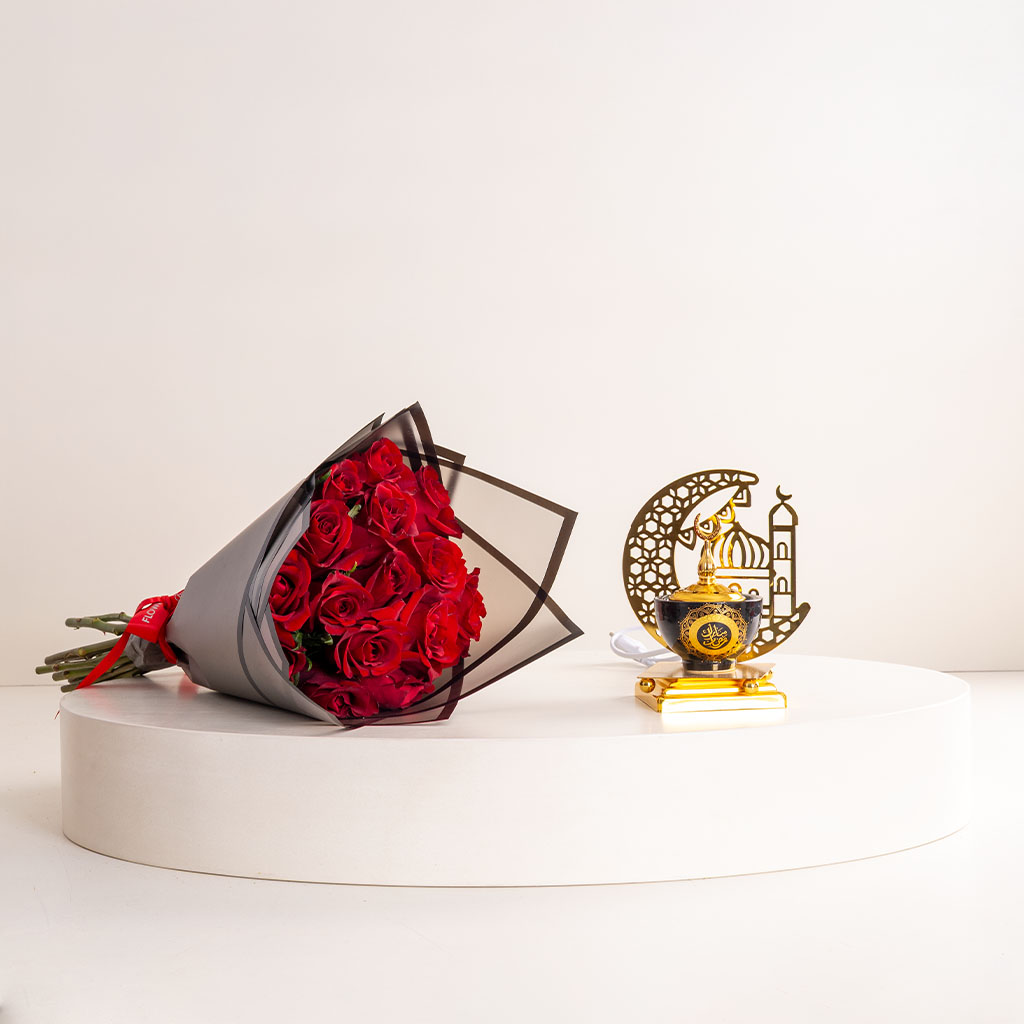 product-image-Ramadan Bukhoor burner & Red Roses Bouquet