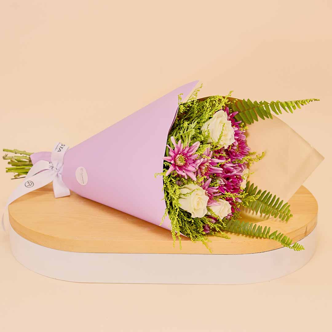 product-image-White Roses & Light Purple Chrysanthemum Bouquet