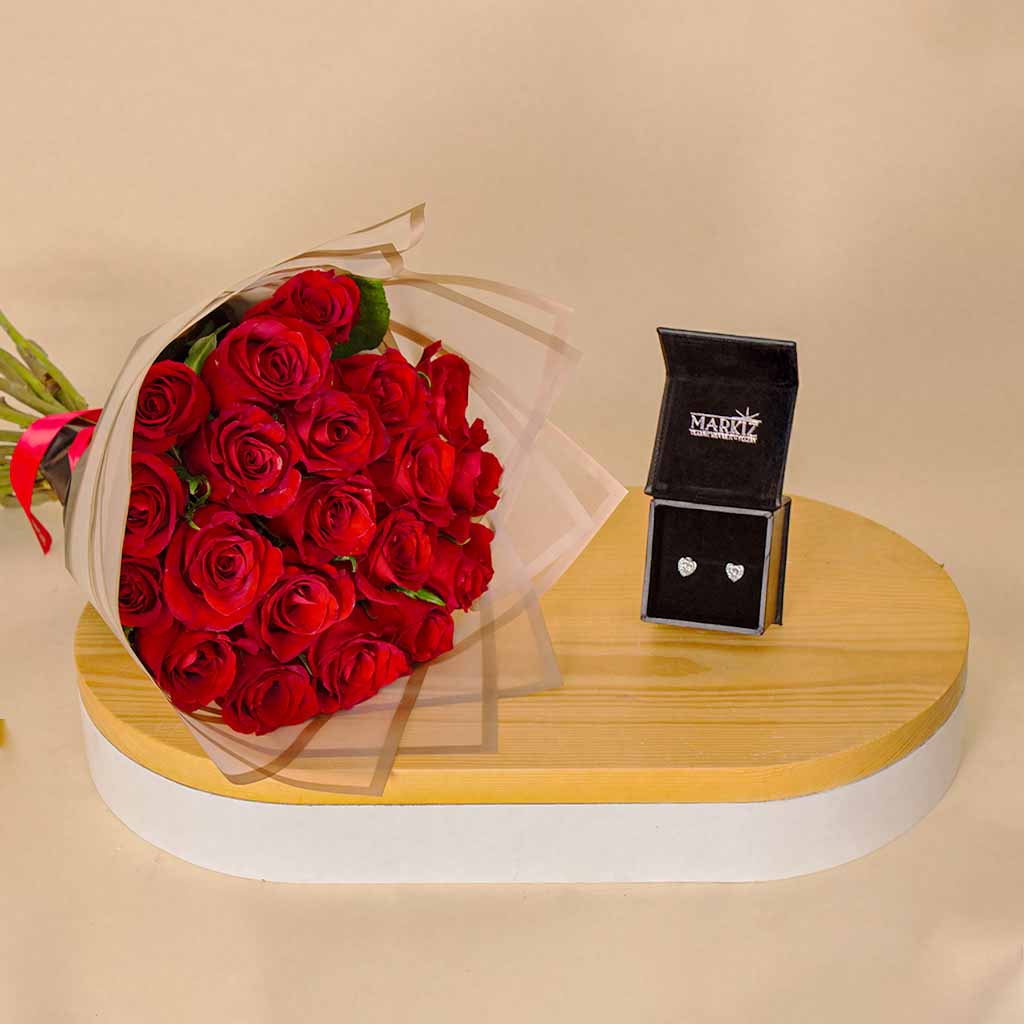 product-image-قرط ماركيز على شكل قلب و20 وردة حمراء
