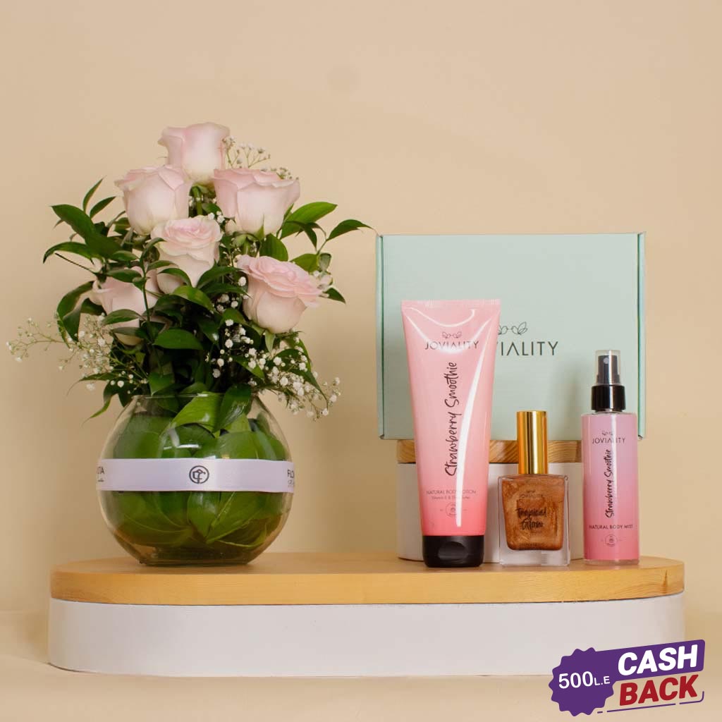 product-image-Joviality Strawberry Body Care Set with Flowrista Vase