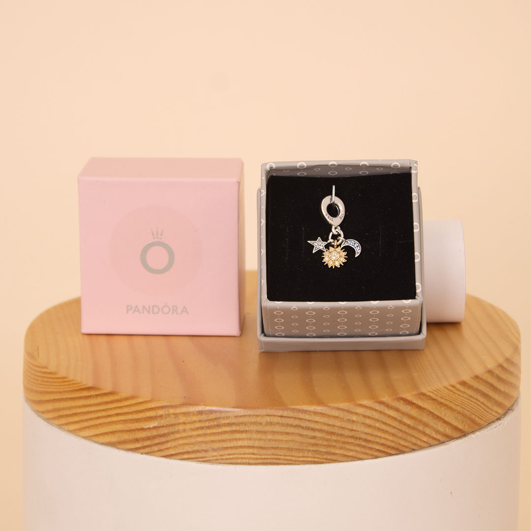 product-image-Pandora Two tone Celestial Triple Dangle Charm 14k Gold Plating