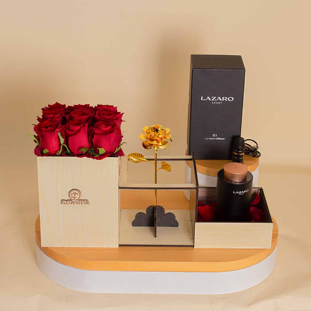 product-image-Lazaro Z1 Car Scent Diffuser Black & 9 Roses And Golden Flower