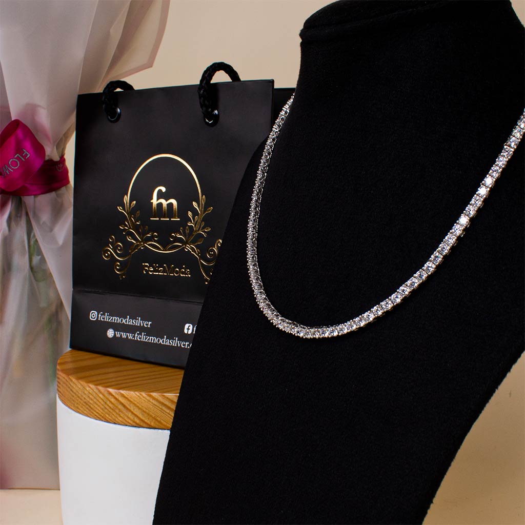 product-image-Pinky Bouquet and Felizmoda Tennis Silver Necklace With Zircon Stones