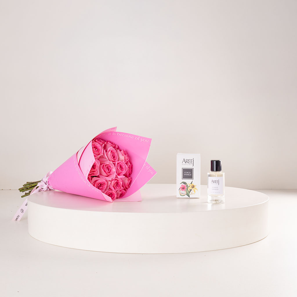 product-image-Areej Coco Vanille Eau de Toilette 50ml & Pink Roses Bouquet