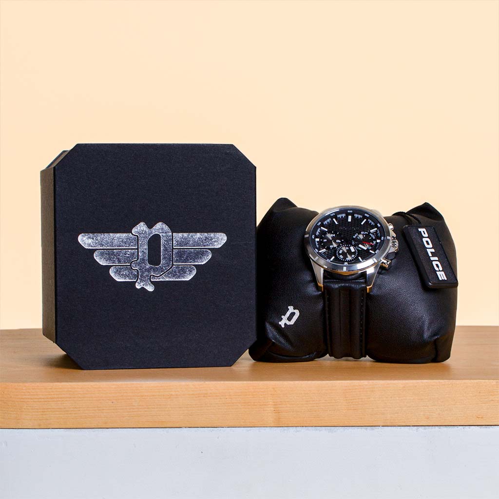 Flowrista Online Flowers Shop Police Men's Watch Black Leather Strap PEWJF2227101