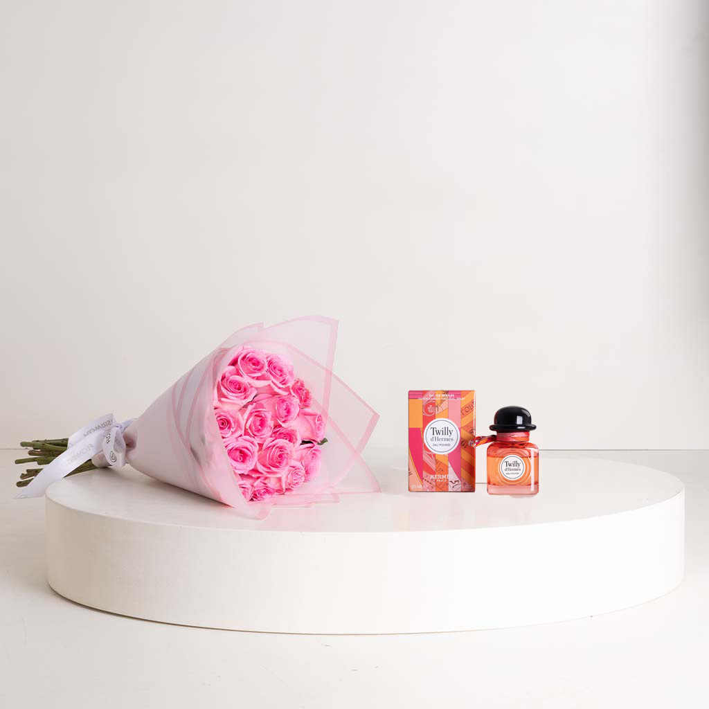 Flowrista Online Flowers Shop عطر تويلي دي هيرميس أو بويفري أو دو بارفان 85 مل وباقة ورود وردية