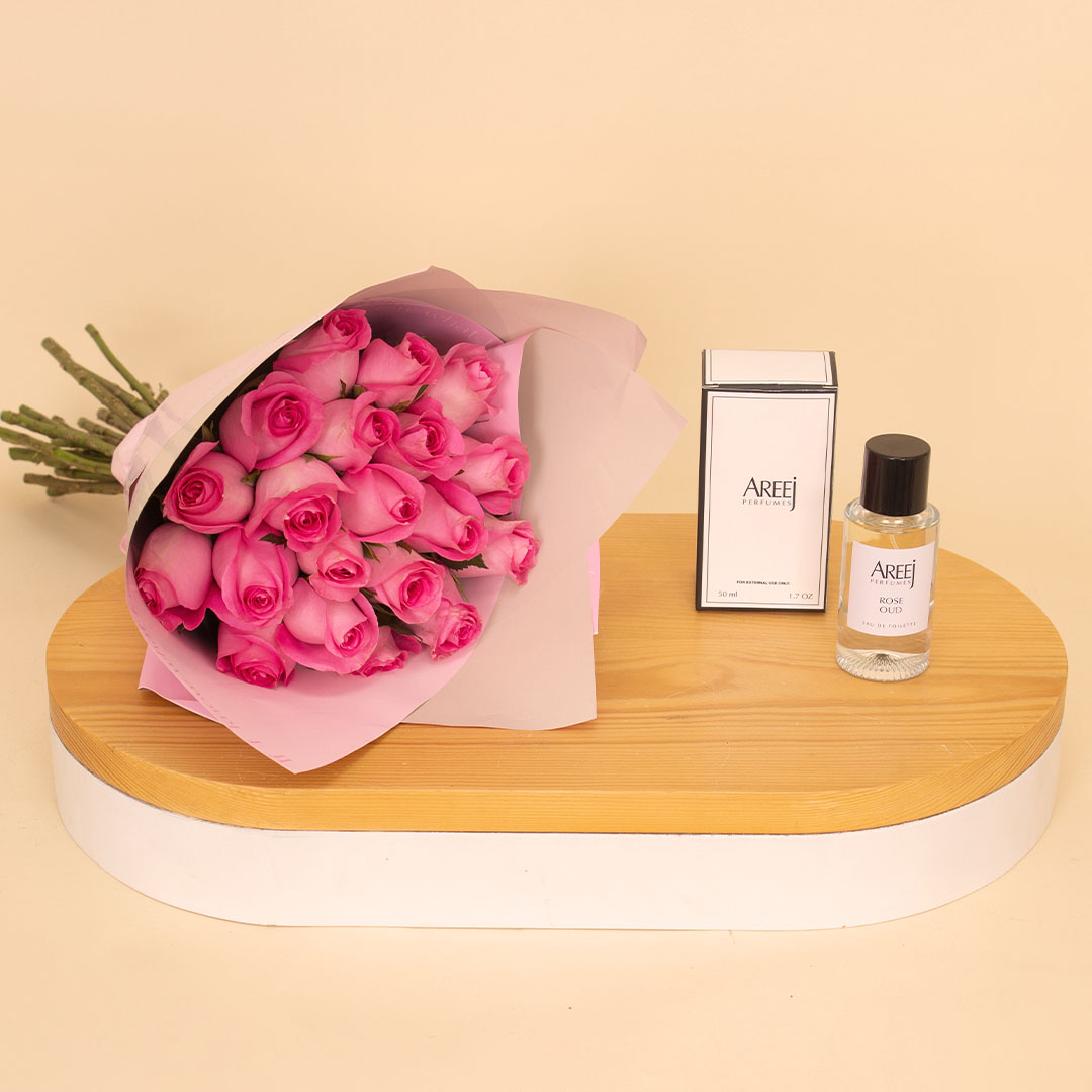 product-image-Areej Rose Oud with 20 pink Roses Bouquet