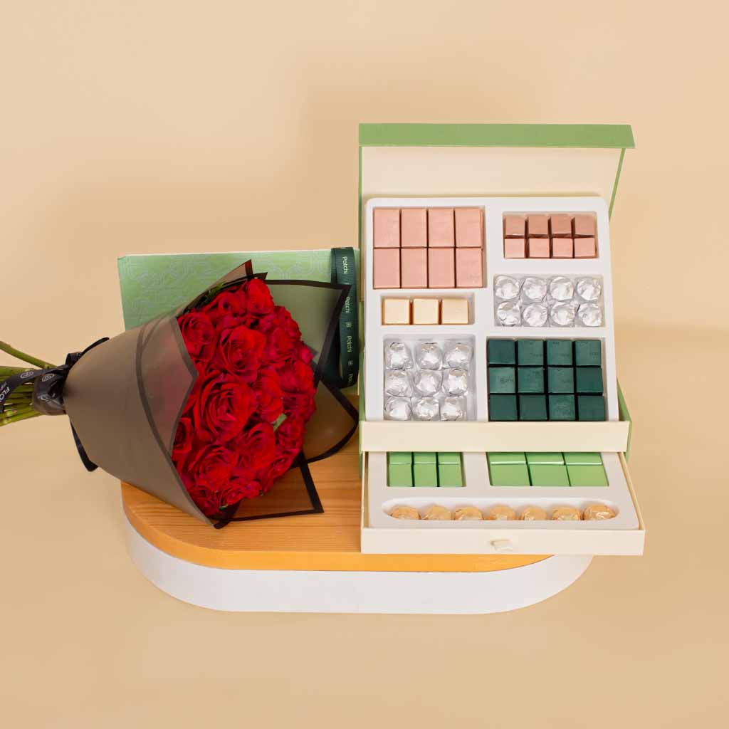 product-image-Patchi 95-Piece Box & 15 Red Flowers - Luxury Gift Set