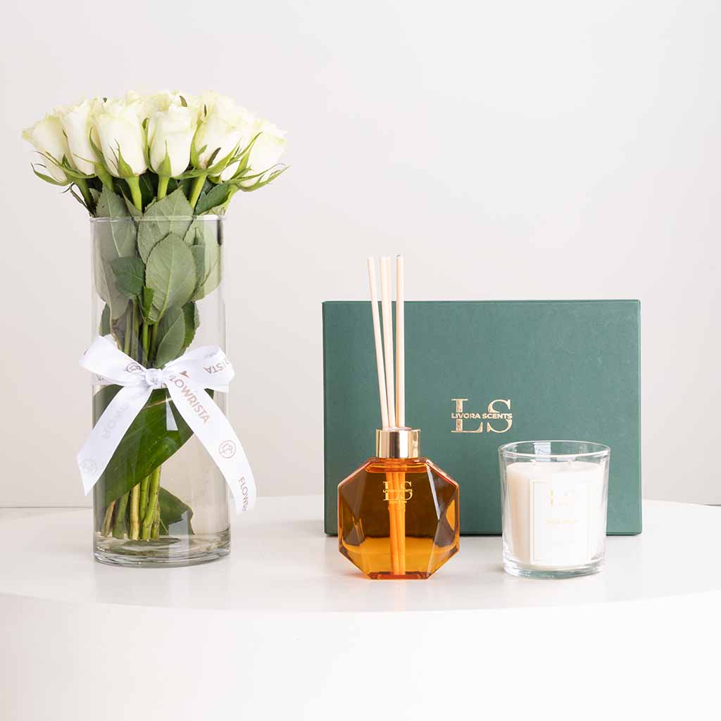 product-image-Livora Scents Oud Noir Bundle & White Roses Vase