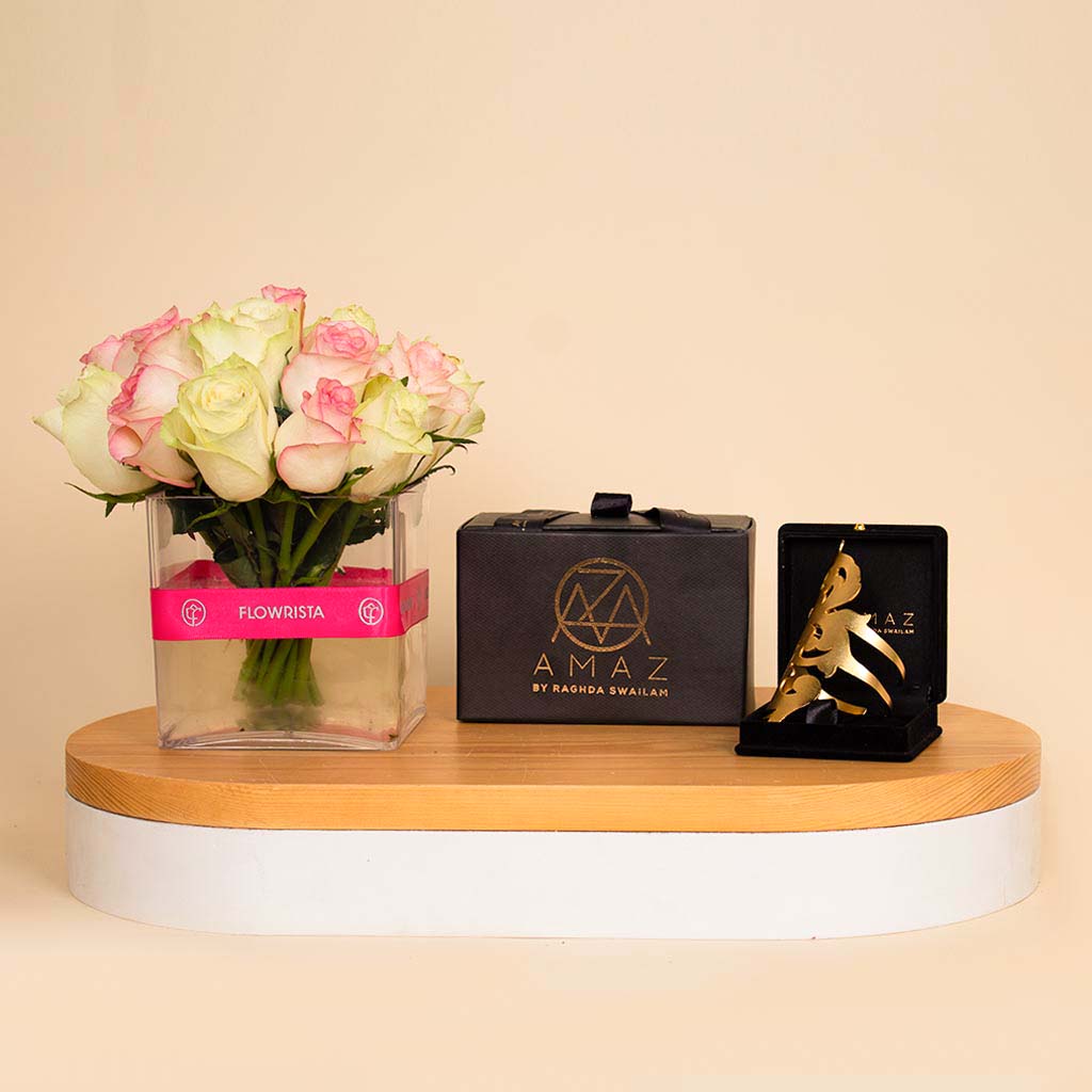 product-image-Amaz Fire Flame Cuff & Vase 20 Mix Roses