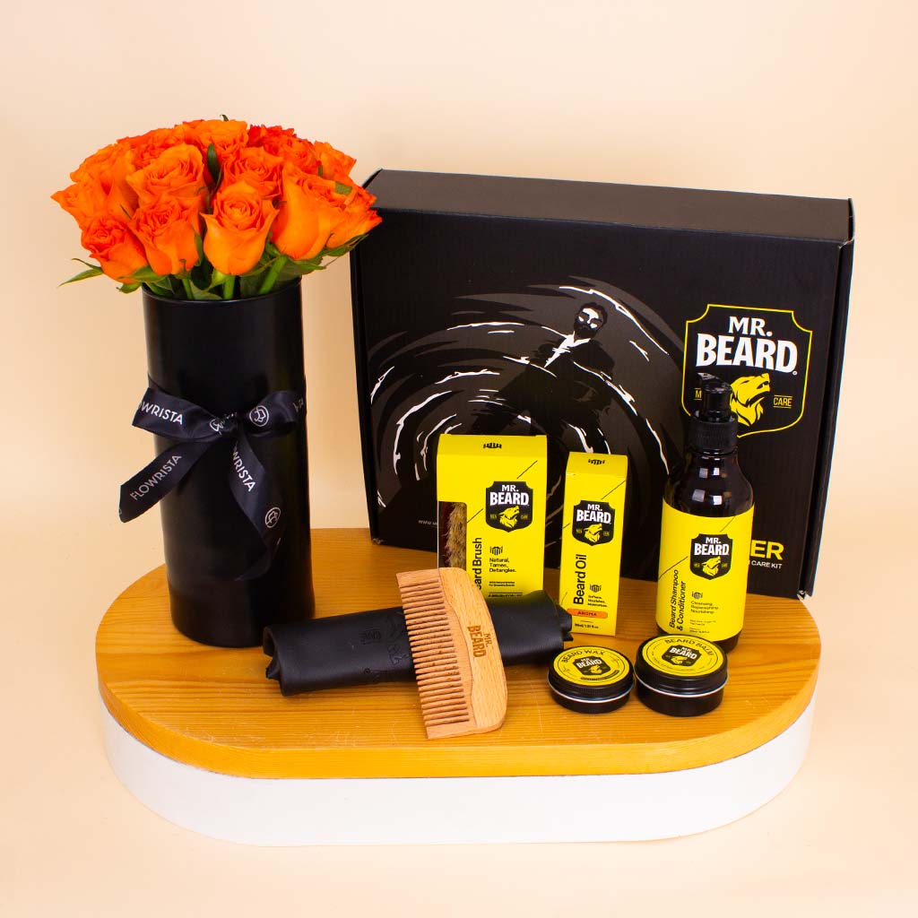 product-image-Master Beard Kit Aroma Scent & Orange Roses Vase