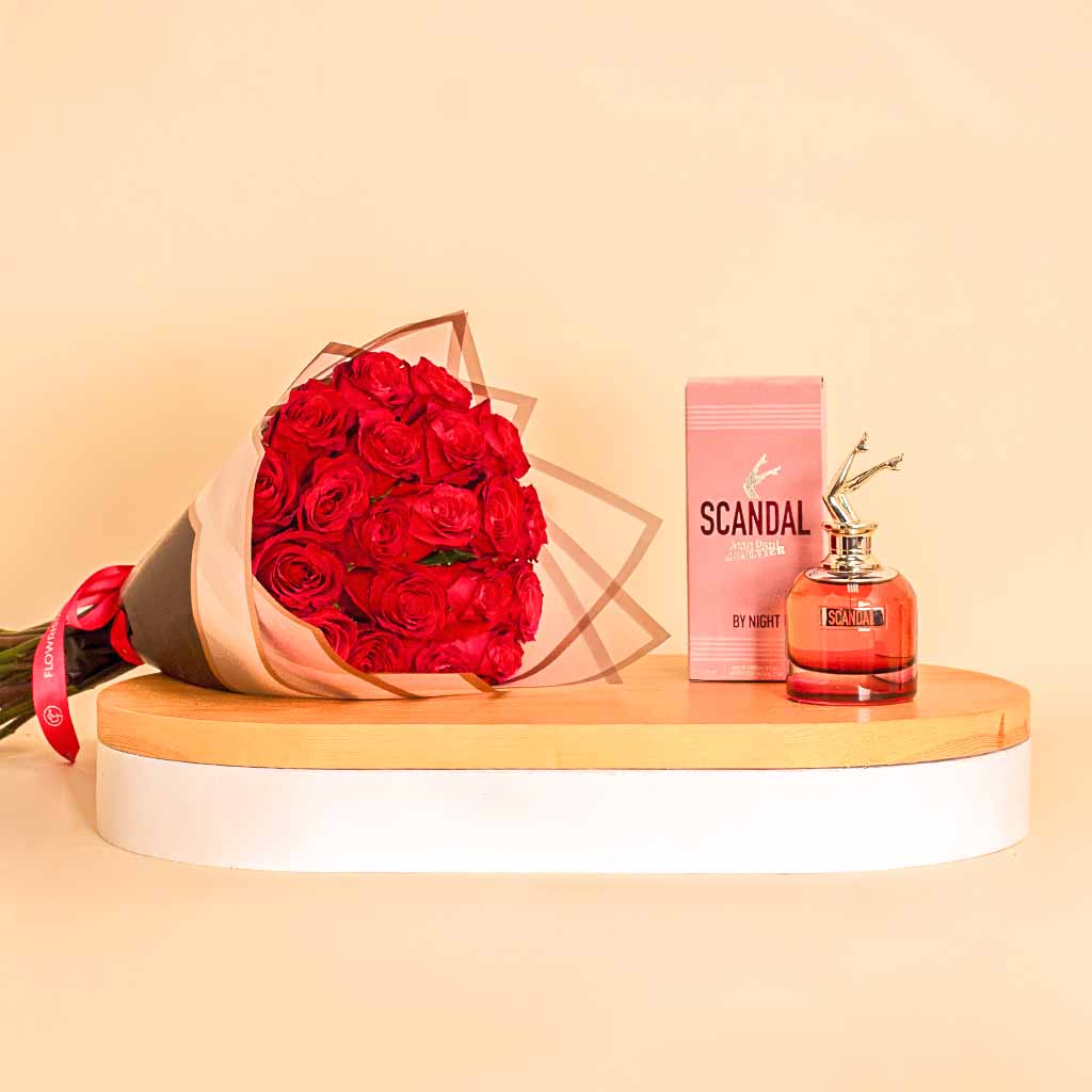 product-image-عطر سكاندل باي نايت مع بوكيه ورد أحمر 20 وردة