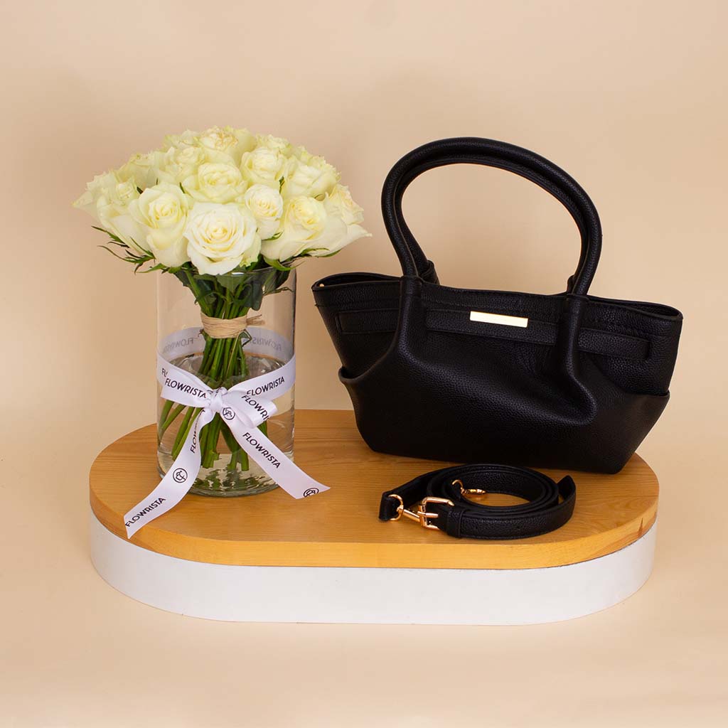 product-image-Alamki Alice Black Bag & White Roses Vase