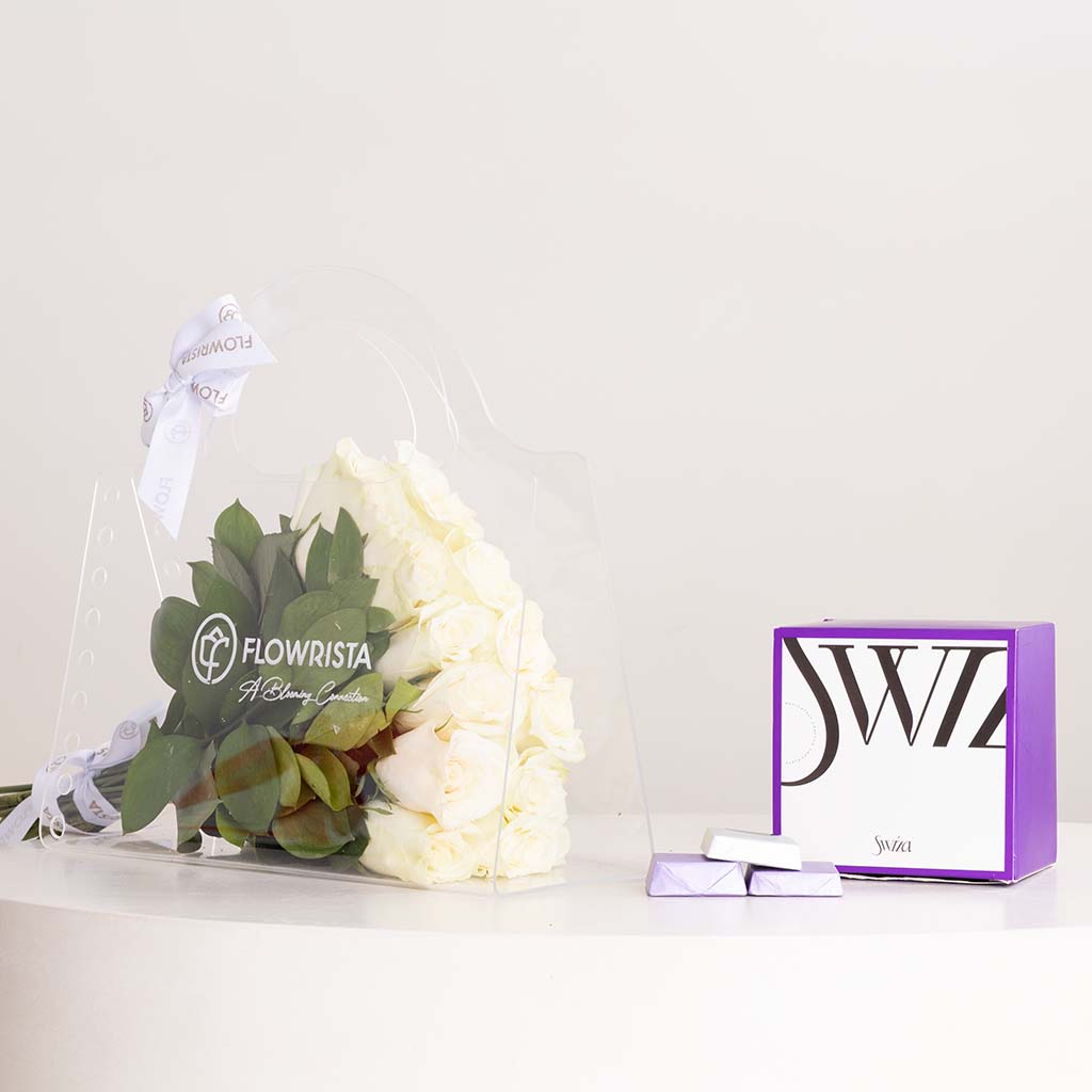 product-image-Swiza Chocolate Box 500g & 12 Roses Bag