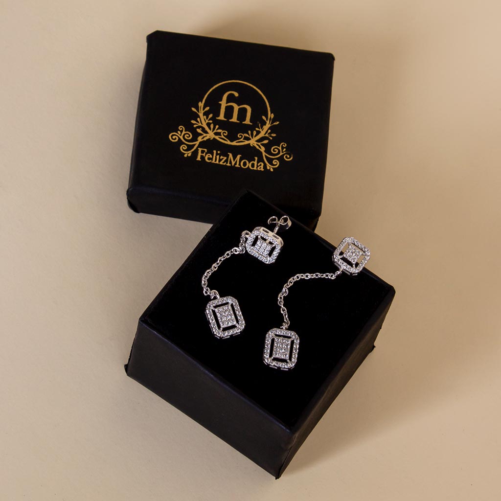 Flowrista Online Flowers Shop Felizmoda Two Square Stones Silver Earrings: