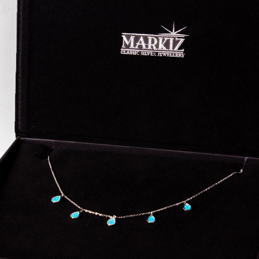 product-image-Markiz Rhodium Opal Necklace & 10 White Chrysanthemum Bouquet