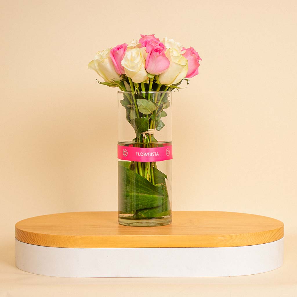 product-image-Elegant Bloom Vase | 20 White and Pink Flowers