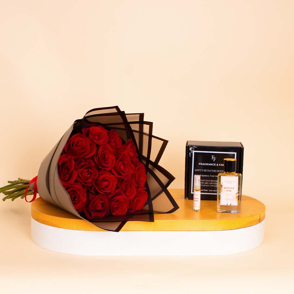 Flowrista Online Flowers Shop Fragrance & Fabric Douce Vie & Red Roses Bouquet