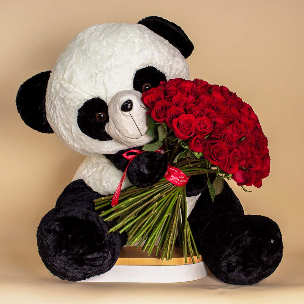 product-image-Teddy Bear with 100 Red Roses